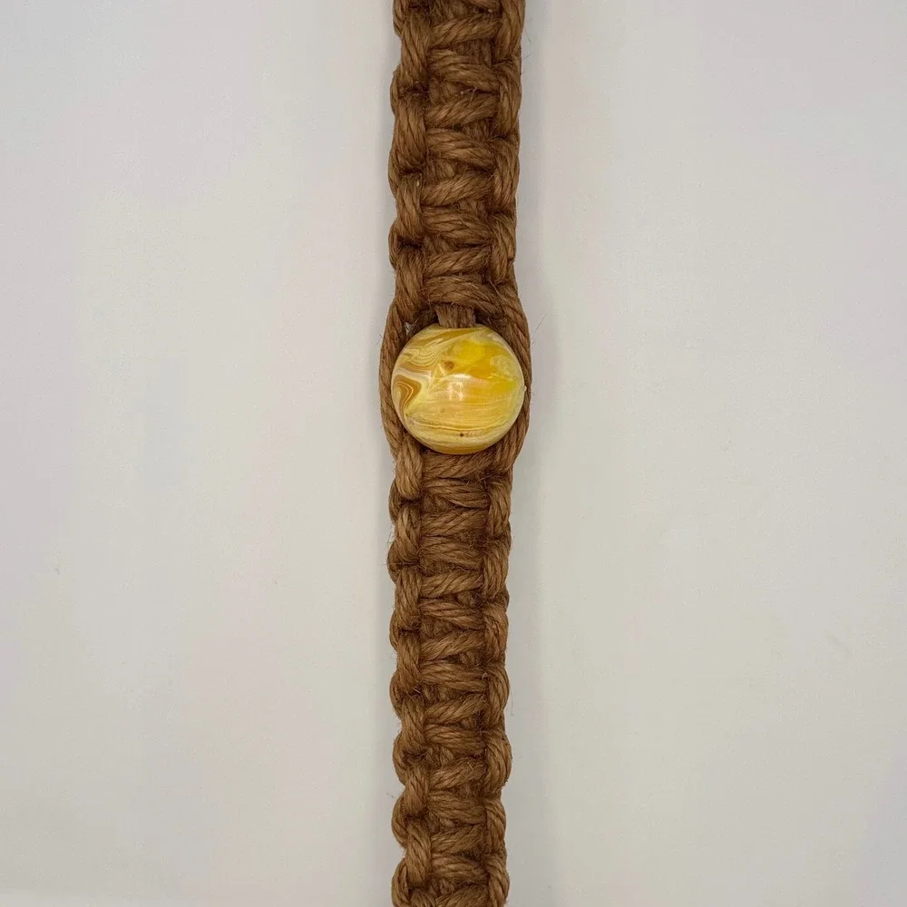 Vintage Macrame Woven Jute Set Green & Yellow Resin Bead Double O-Ring Ends Boho